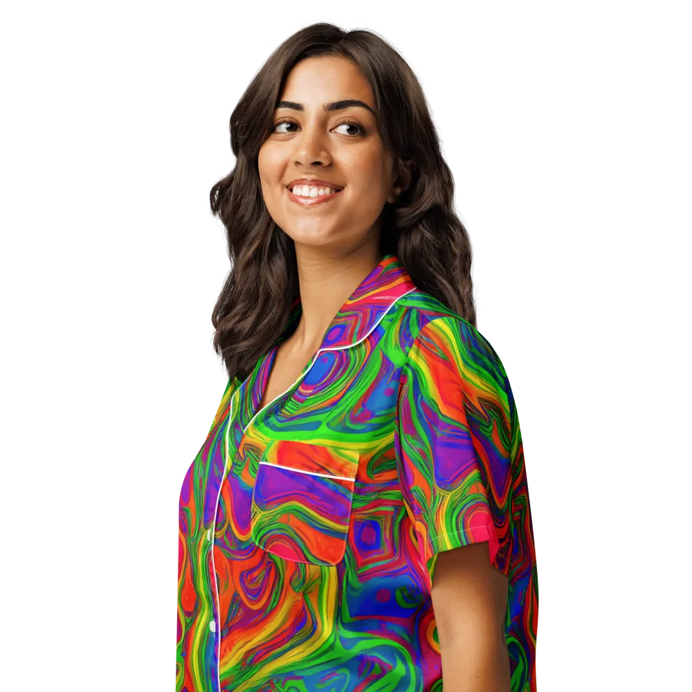 Psychedelic Waves on Women's Short Sleeve Pajama Top — Left Front