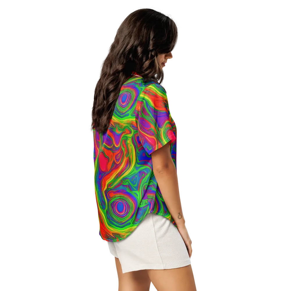 Psychedelic Waves on Women's Short Sleeve Pajama Top — Right Back