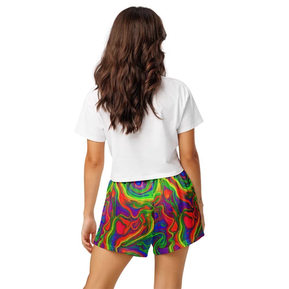 Psychedelic Waves on Women's Pajama Shorts — Back
