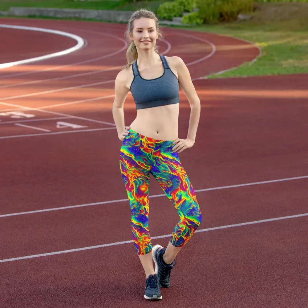 Nebula Symphony on Capri Leggings — Front