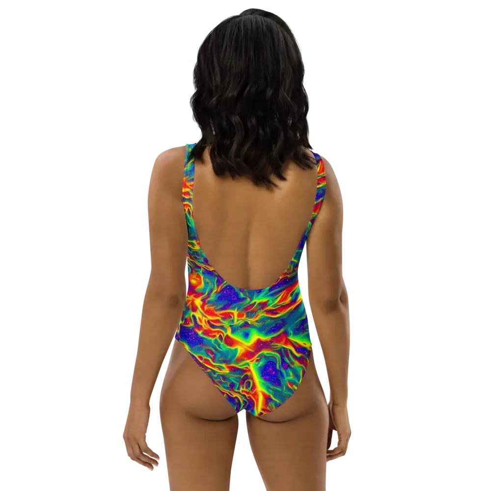 Nebula Symphony on One-Piece Swimsuit — Back