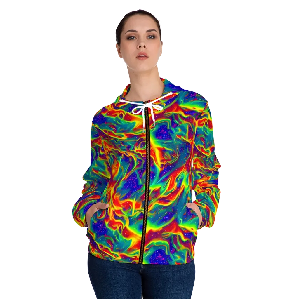 Nebula Symphony on Women's Full-Zip Hoodie — Front On Person