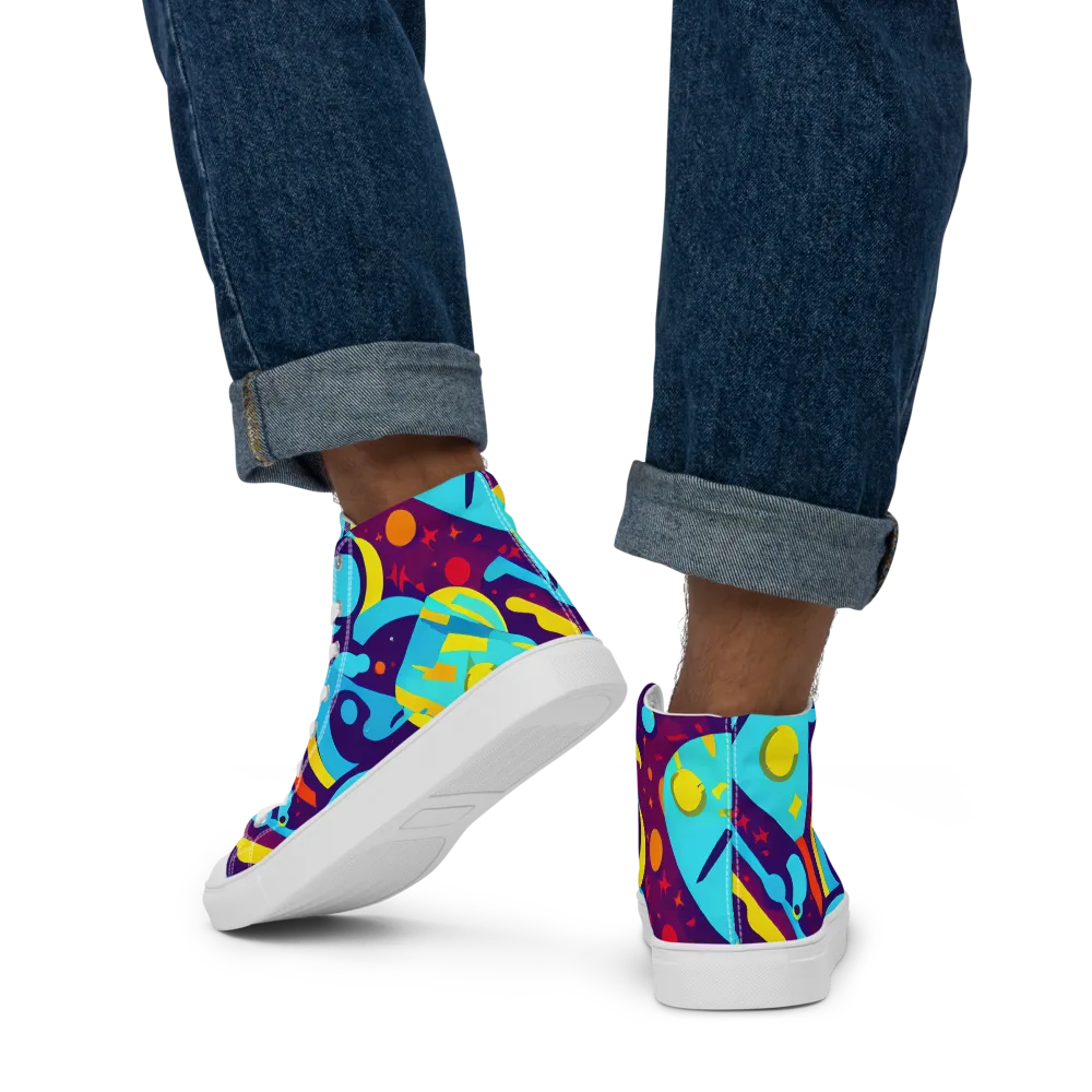 Gerace Geometry on Men's High Top Canvas Shoes — Back