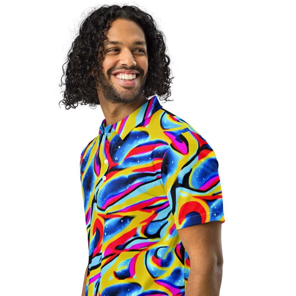 Electric Dreamscape on Men's Slim Fit Polo Shirt — Left Front