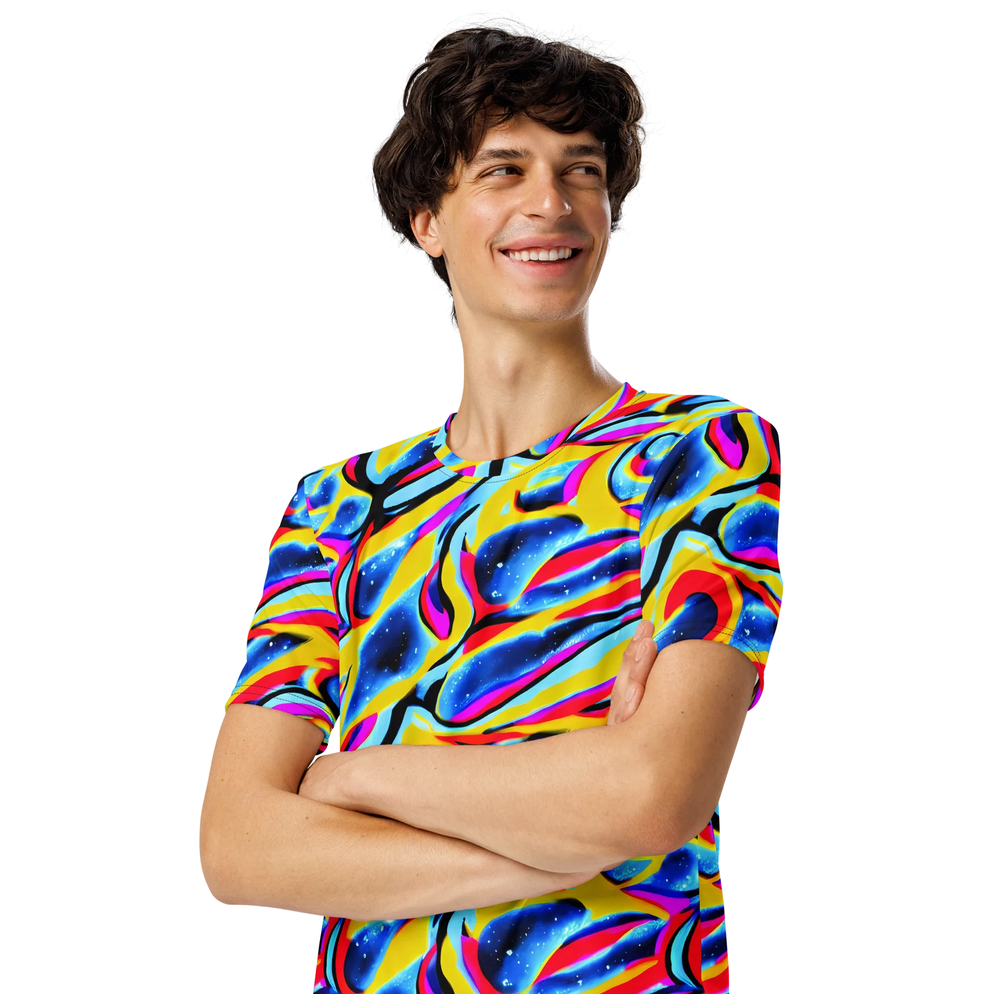 Electric Dreamscape on Men's Crew Neck T-Shirt — Left Front
