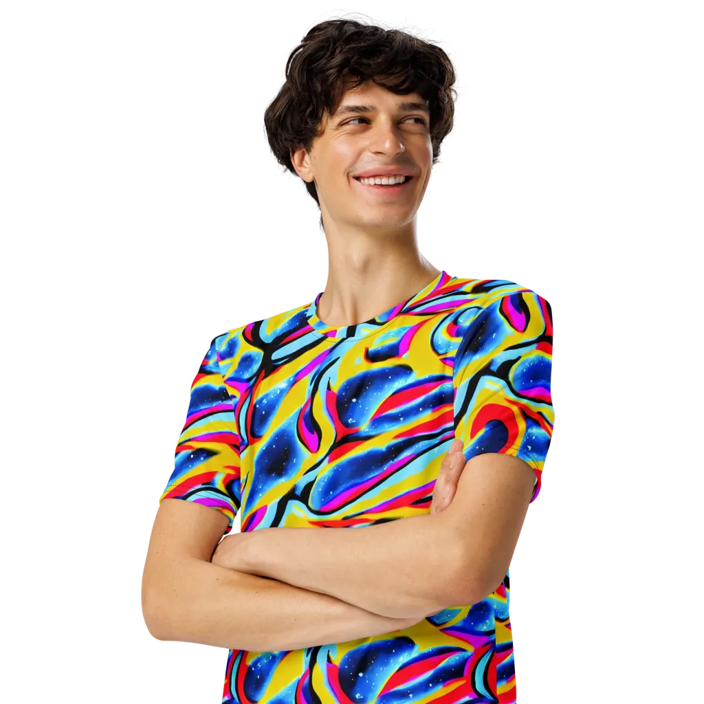 Electric Dreamscape on Men's Crew Neck T-Shirt — Left Front