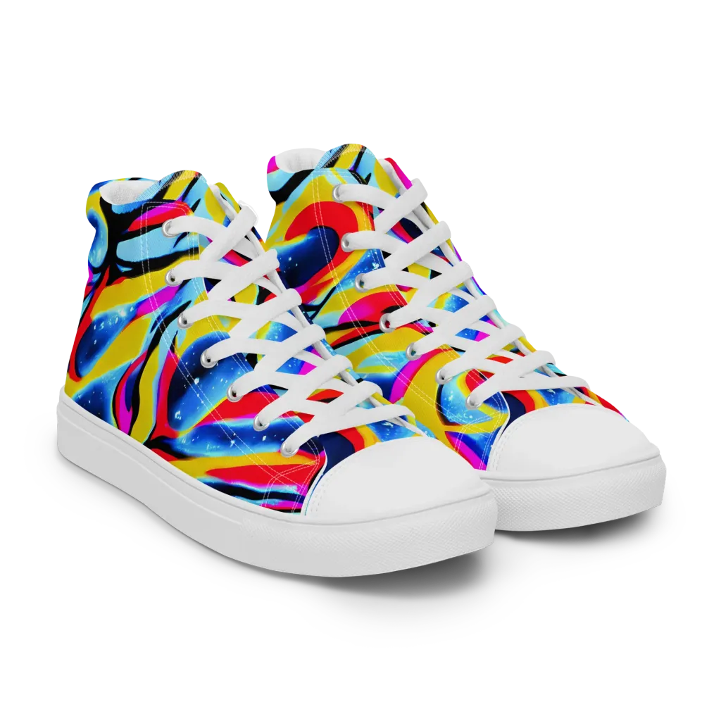 Electric Dreamscape on Men's High Top Canvas Shoes — Right Front