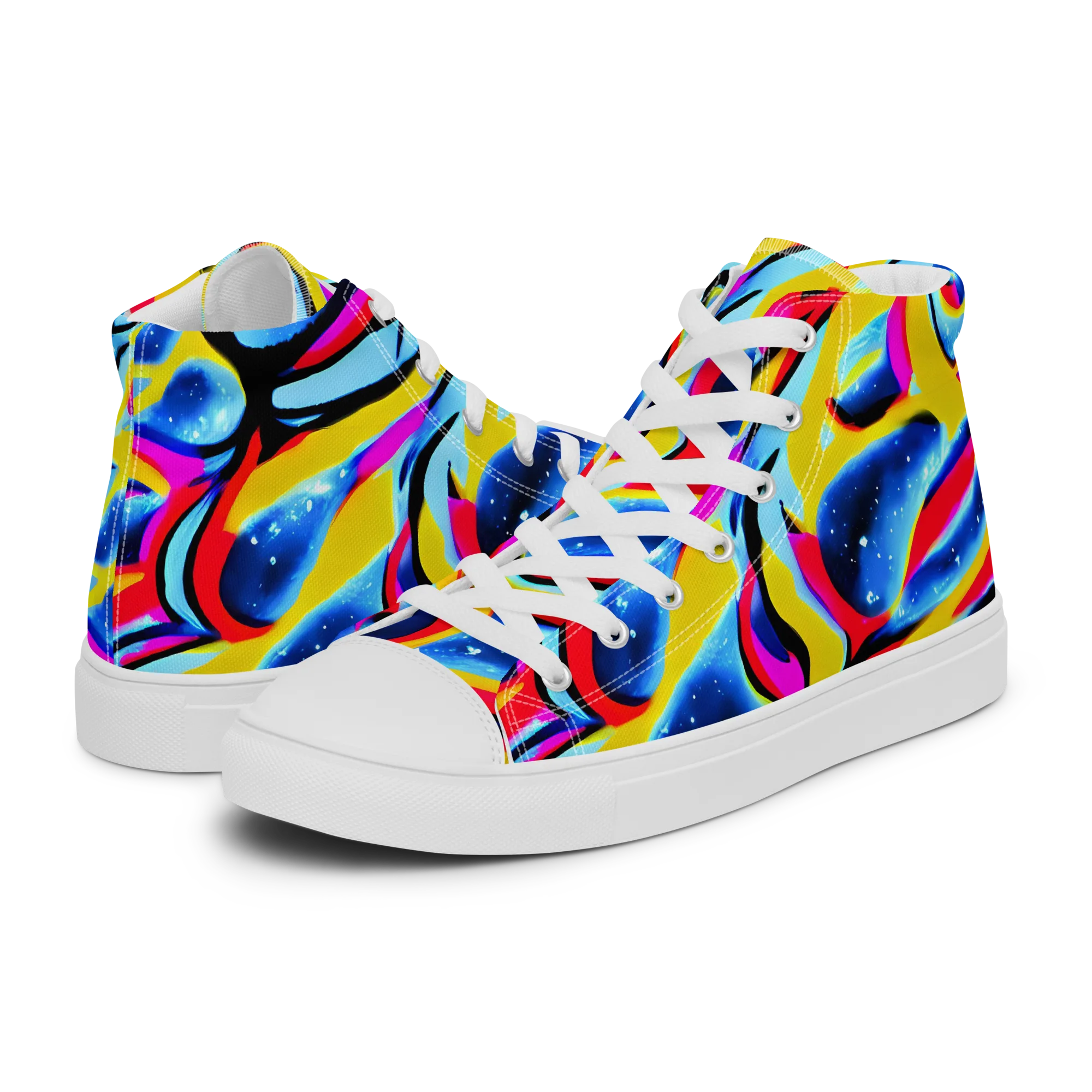 Electric Dreamscape on Men's High Top Canvas Shoes — Left
