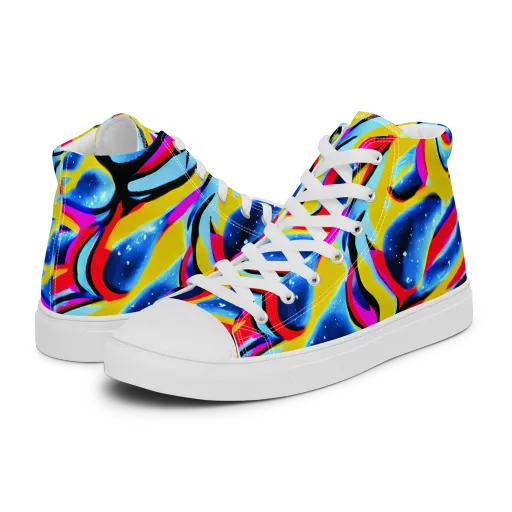 Electric Dreamscape on a Men's High Top Canvas Shoes