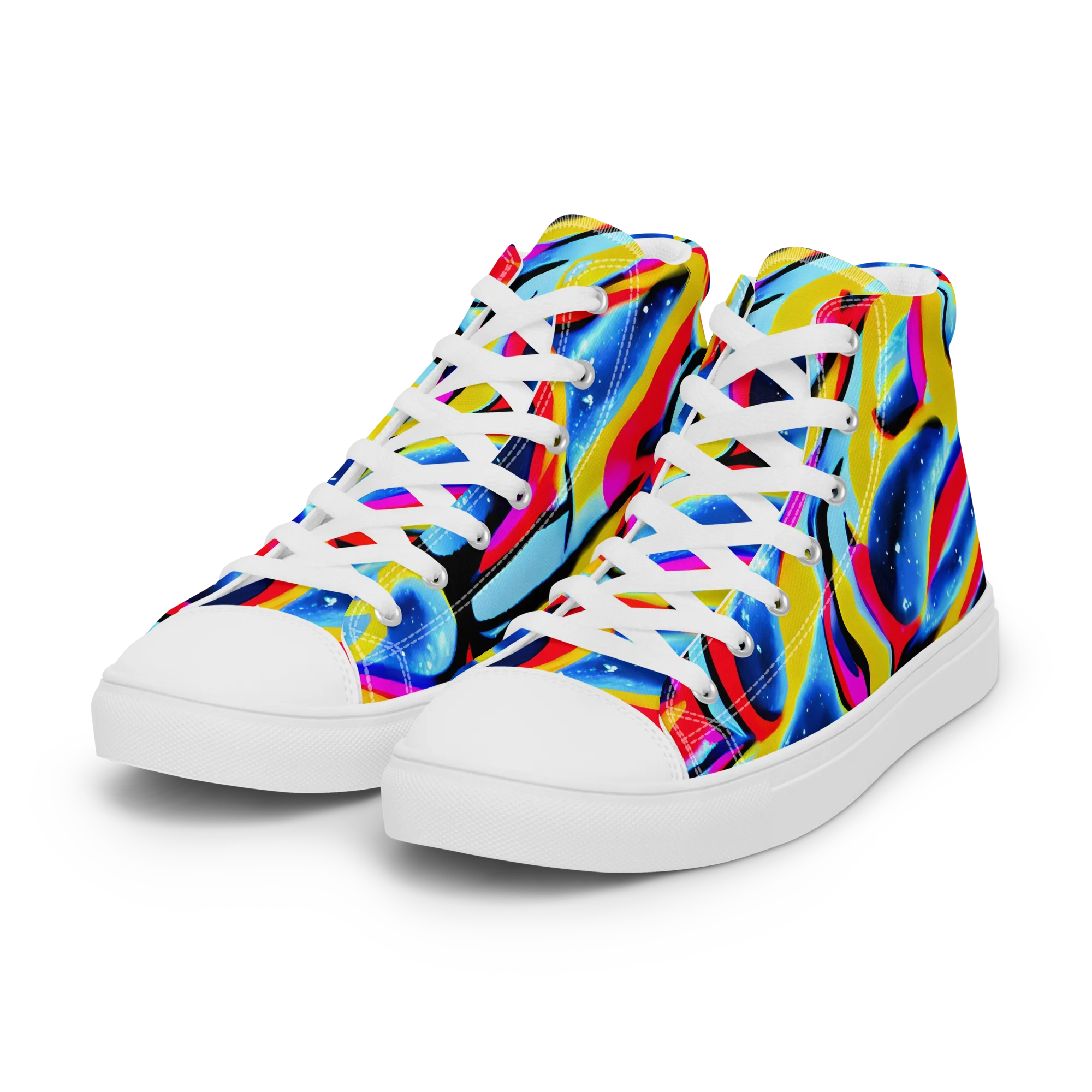 Electric Dreamscape on Women's High Top Canvas Shoes — Left Front
