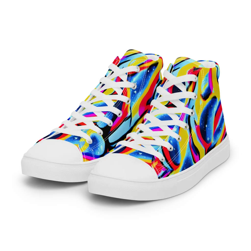 Electric Dreamscape on Women's High Top Canvas Shoes — Left Front