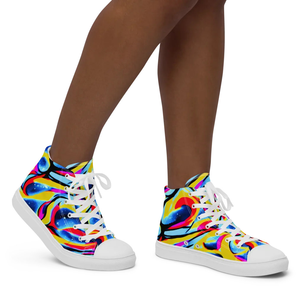 Electric Dreamscape on Women's High Top Canvas Shoes — Right