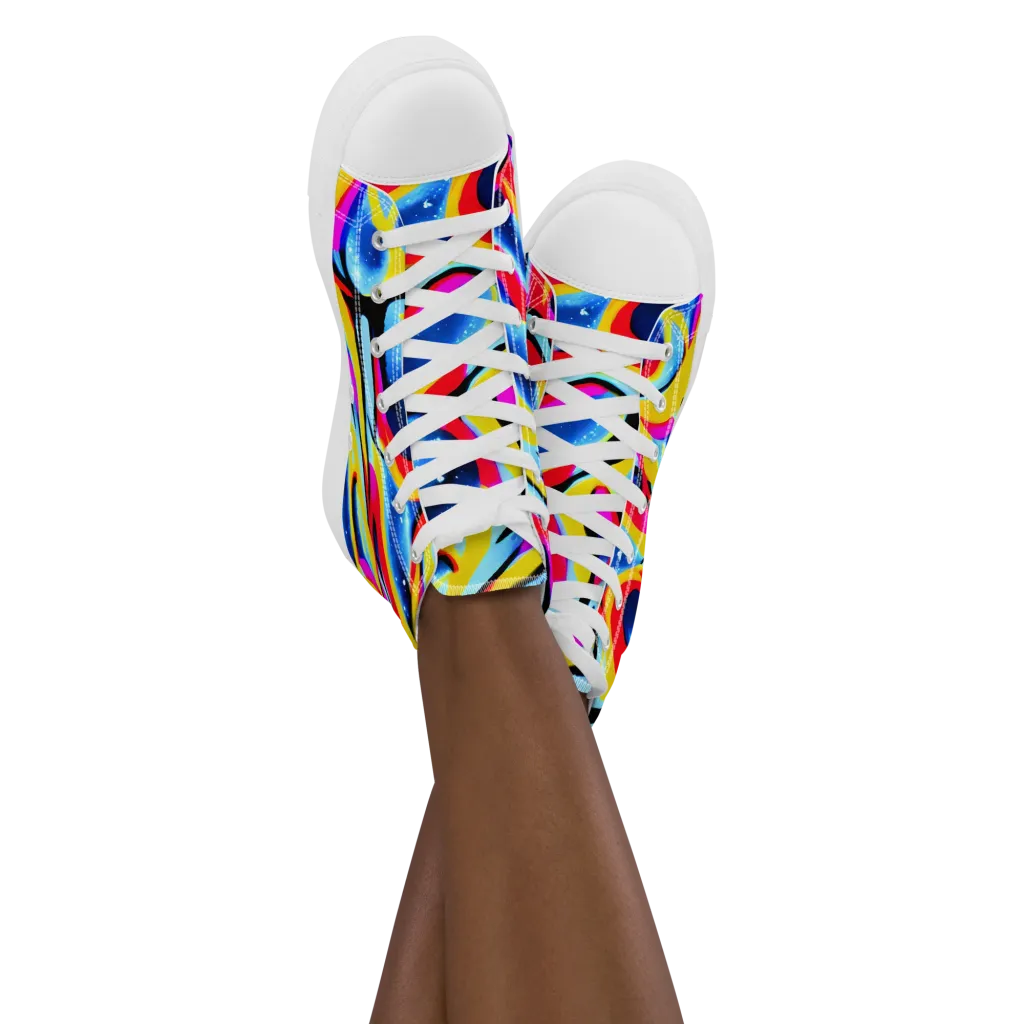 Electric Dreamscape on Women's High Top Canvas Shoes — Front