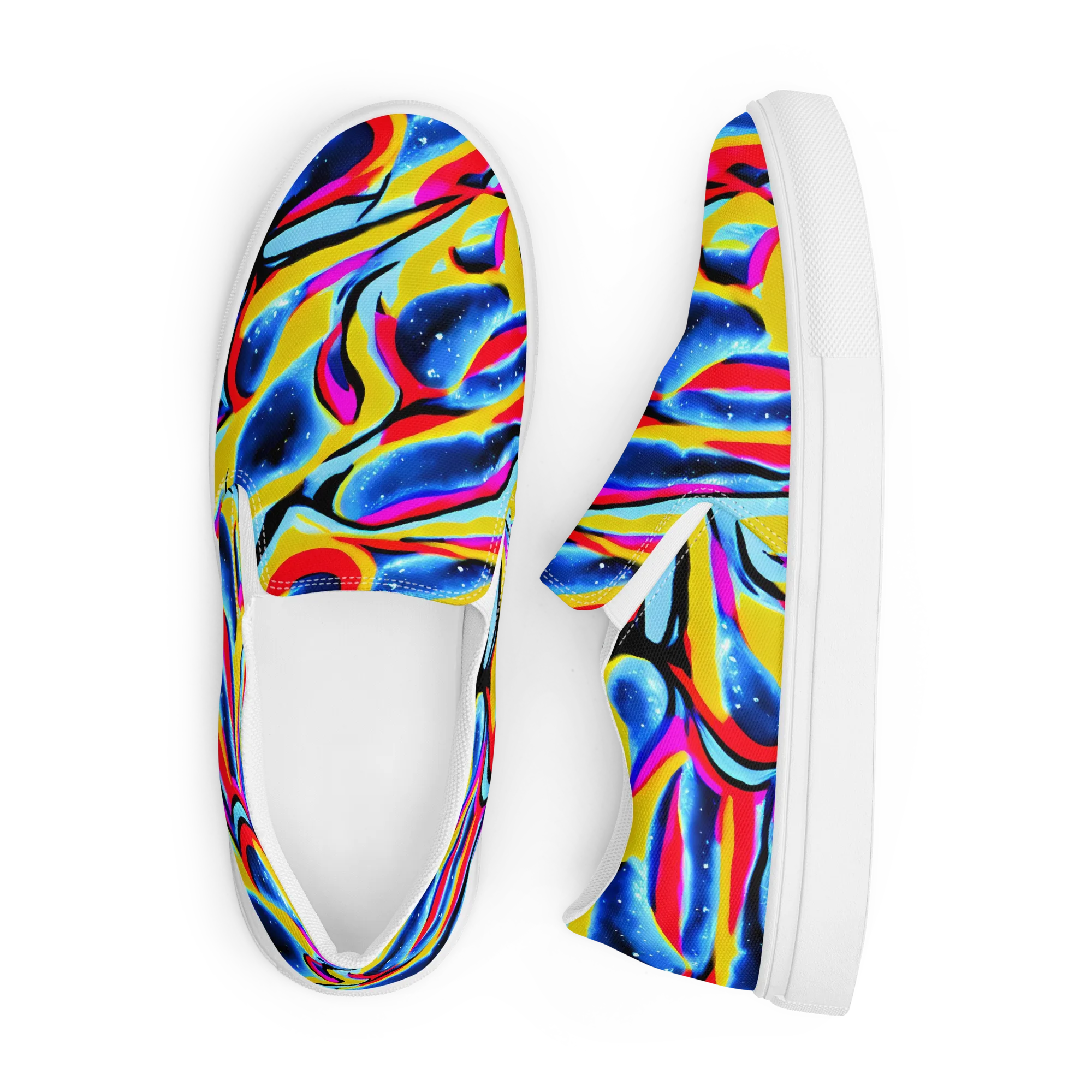 Electric Dreamscape on Men's Slip-On Canvas Shoes — Front