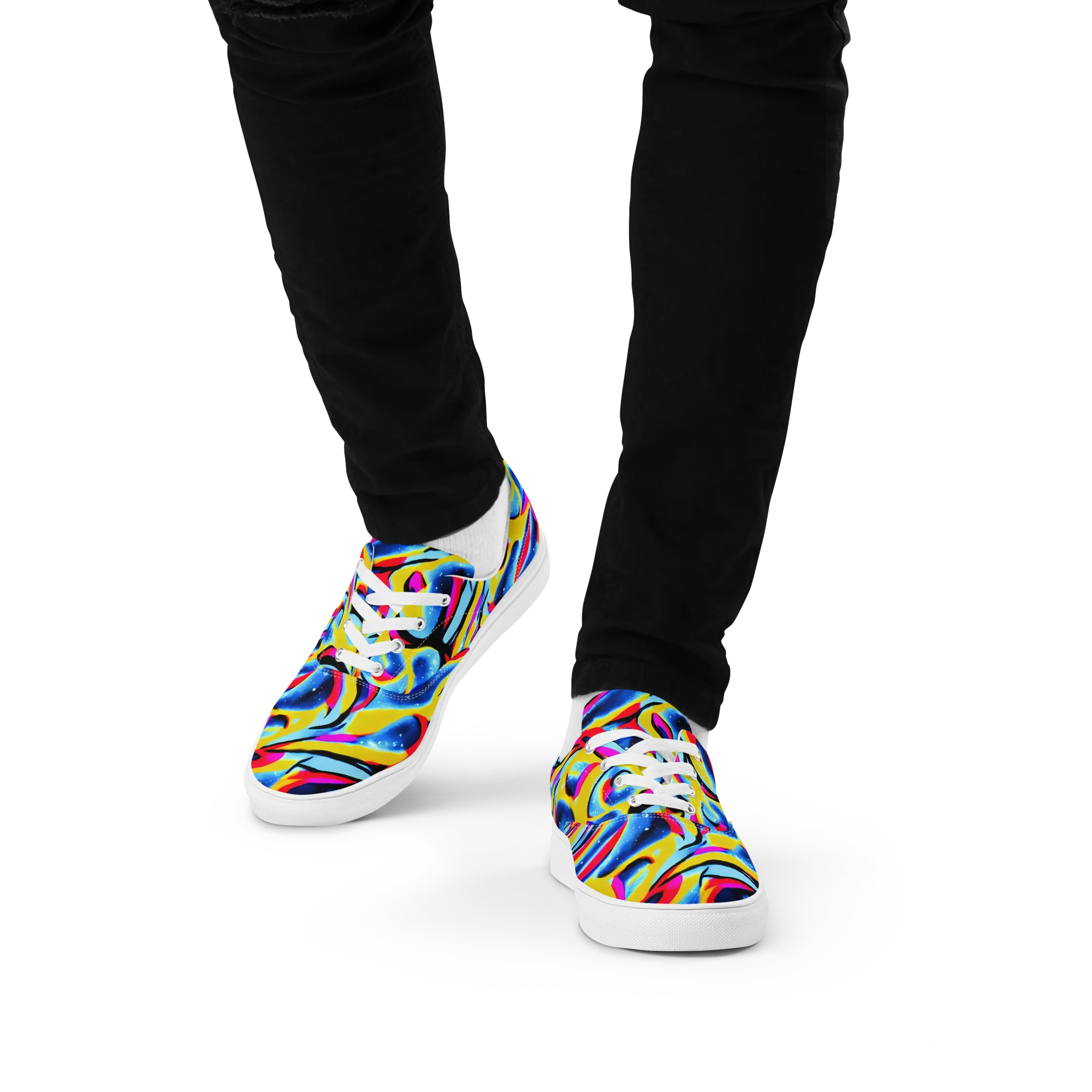 Electric Dreamscape on Men's Lace-Up Canvas Shoes — Front