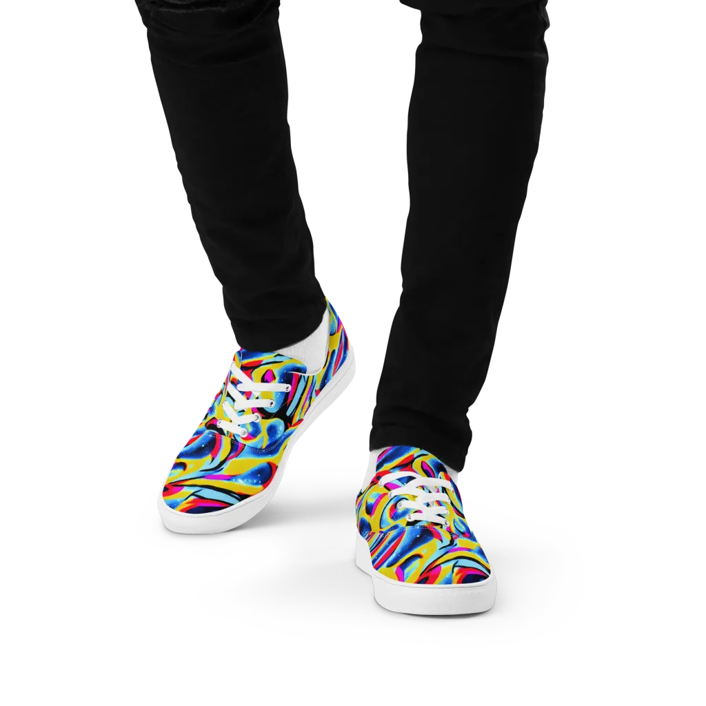 Electric Dreamscape on Men's Lace-Up Canvas Shoes — Front