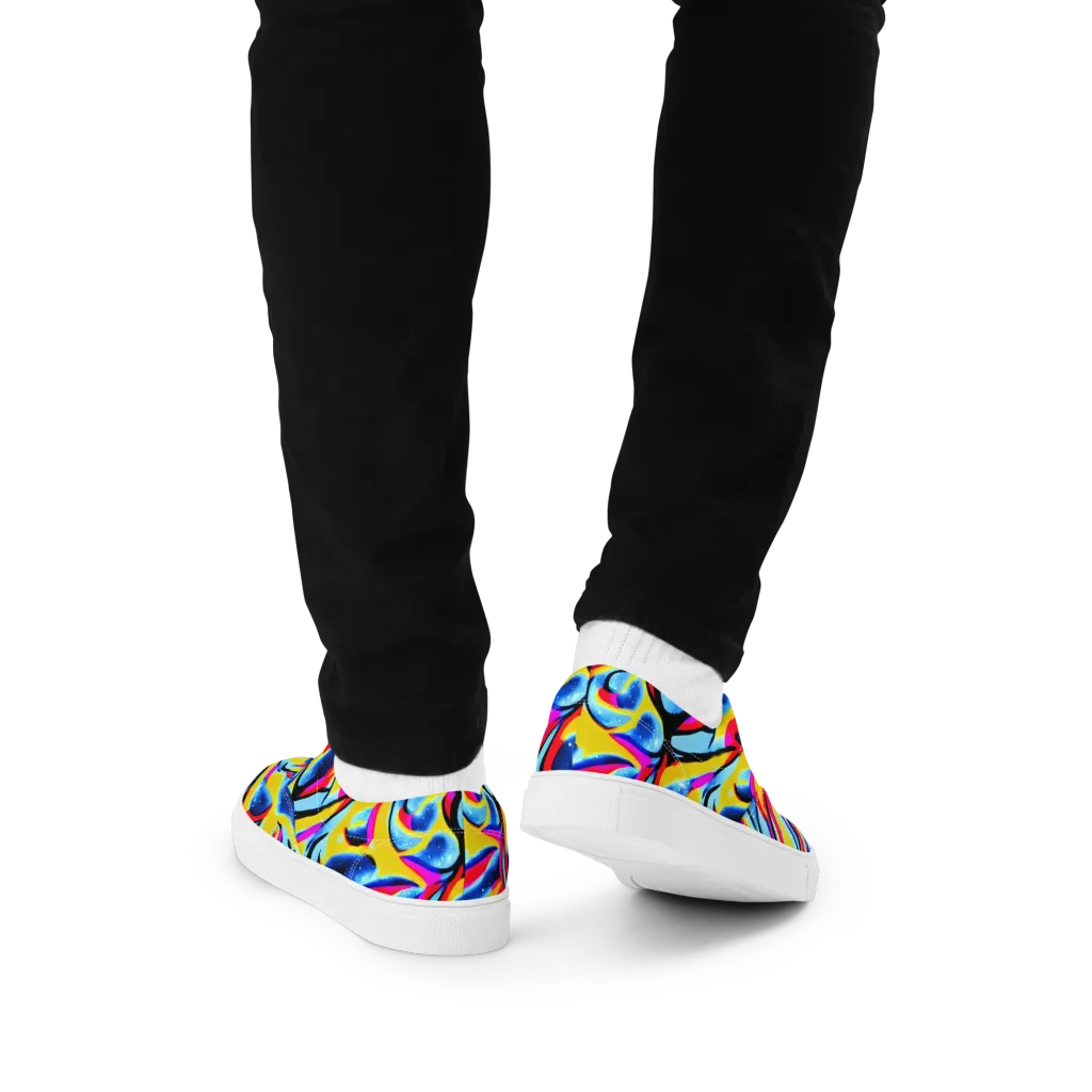 Electric Dreamscape on Men's Lace-Up Canvas Shoes — Back