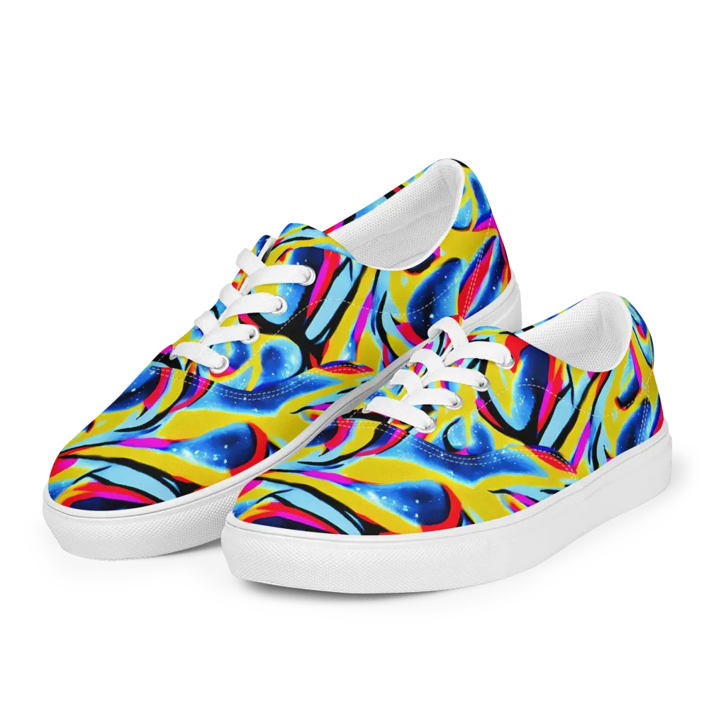 Electric Dreamscape on Men's Lace-Up Canvas Shoes — Left Front