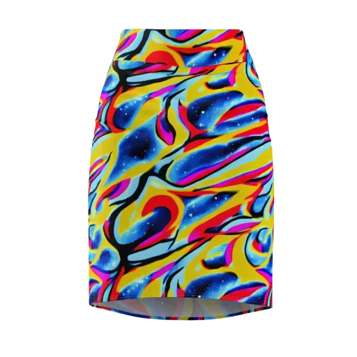 Electric Dreamscape on a Pencil Skirt