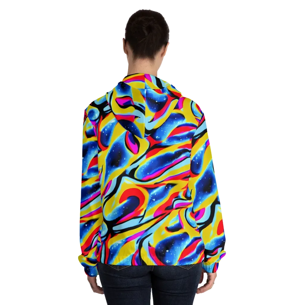 Electric Dreamscape on Women's Full-Zip Hoodie — Back On Person