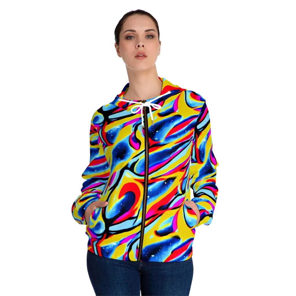 Electric Dreamscape on Women's Full-Zip Hoodie — Front On Person