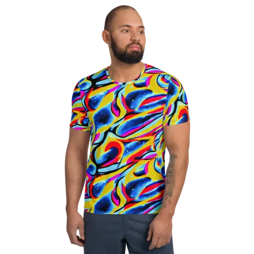 Electric Dreamscape on a Men's Athletic T-Shirt