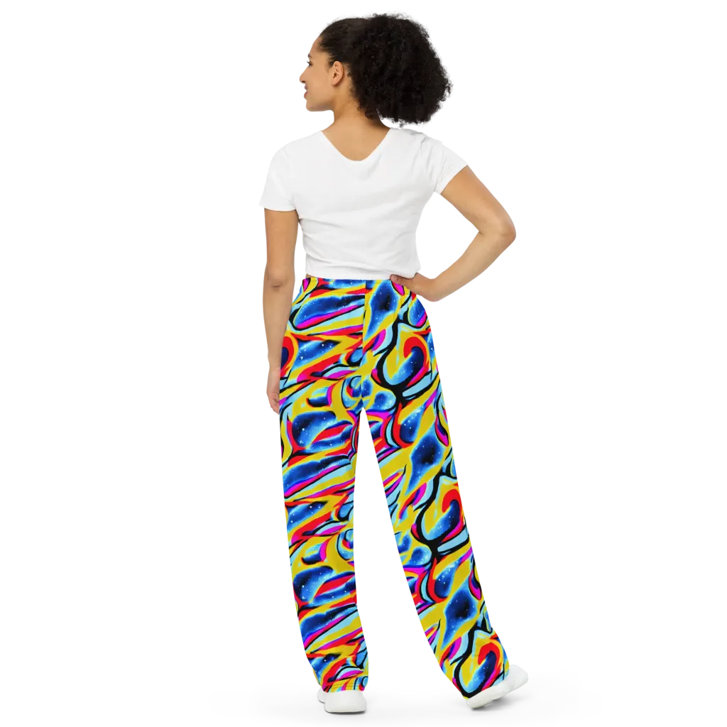 Electric Dreamscape on Wide-Leg Pants — Back