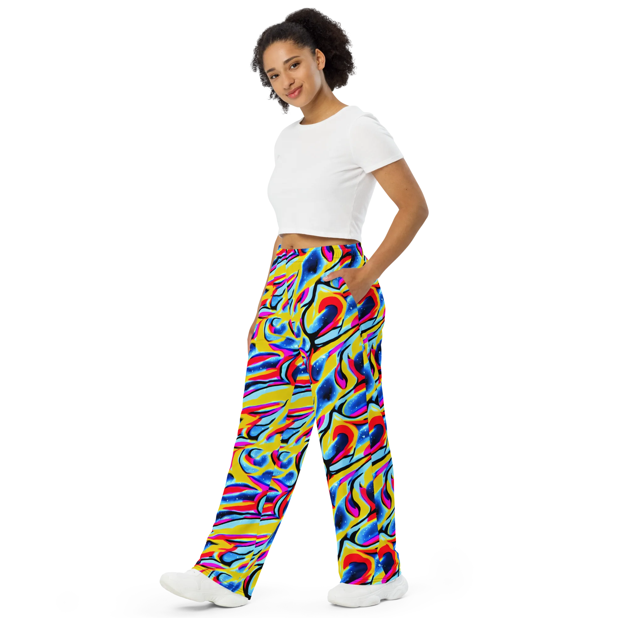 Electric Dreamscape on Wide-Leg Pants — Left Front
