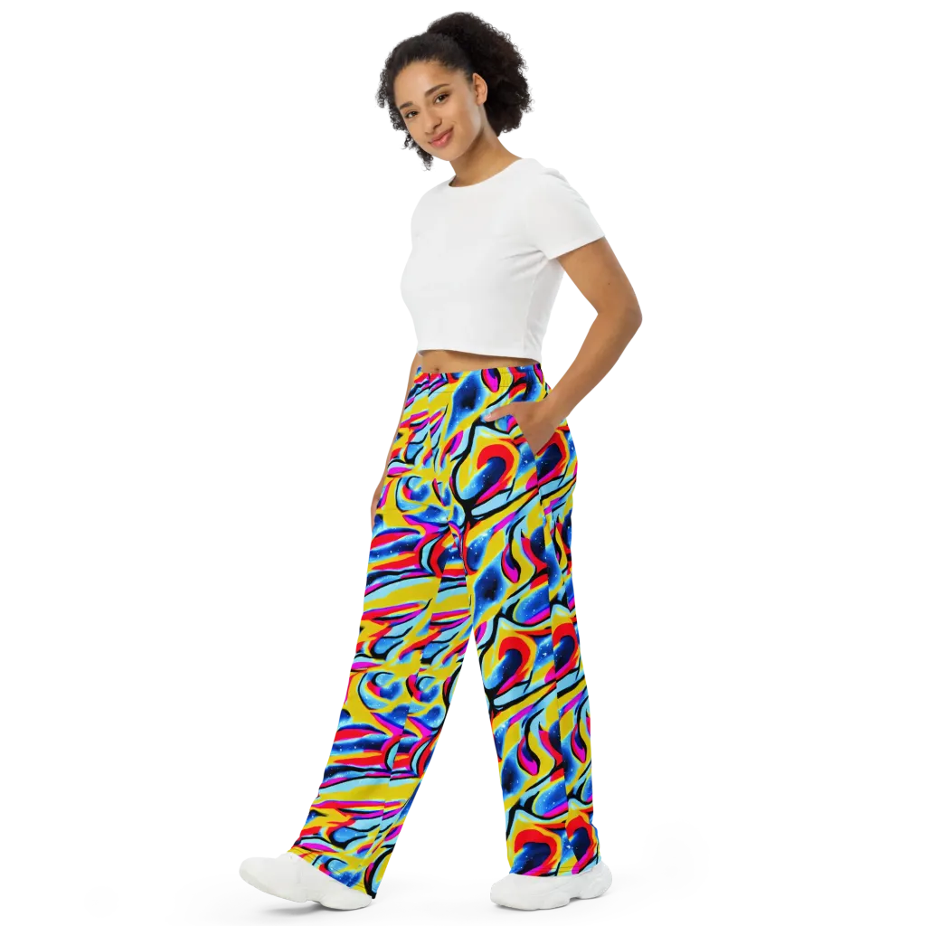 Electric Dreamscape on Wide-Leg Pants — Left Front