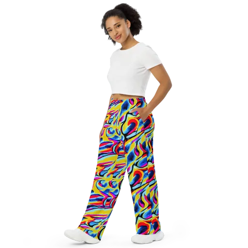 Electric Dreamscape on a Wide-Leg Pants