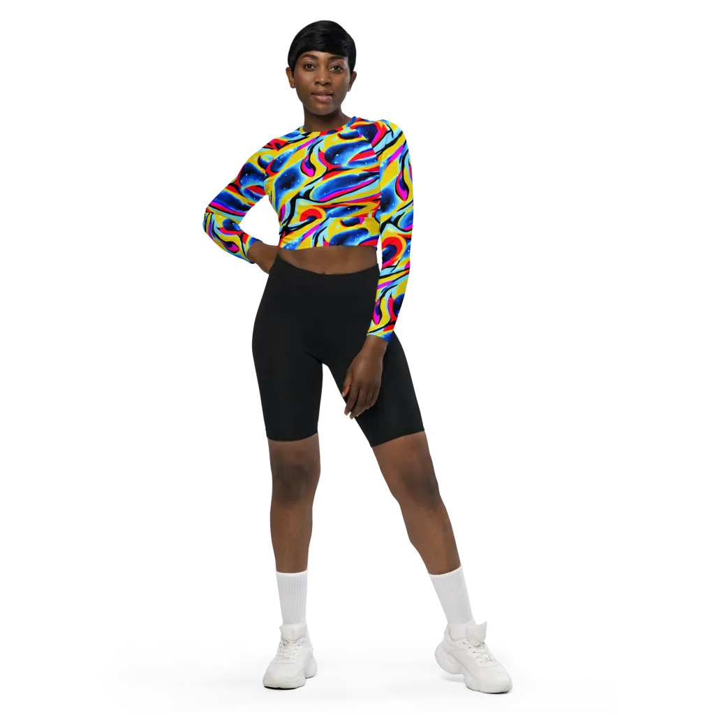 Electric Dreamscape on Long Sleeve Crop Top — Front