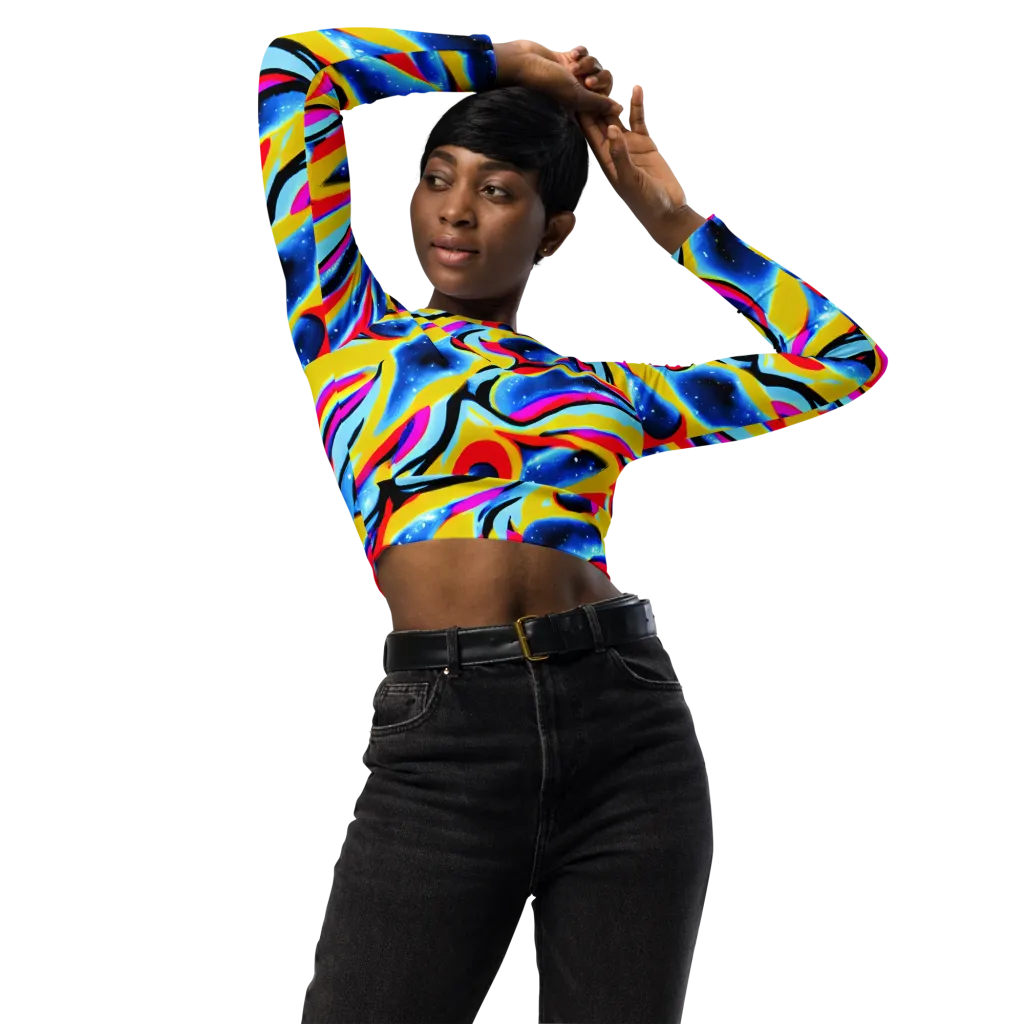 Electric Dreamscape on Long Sleeve Crop Top — Front