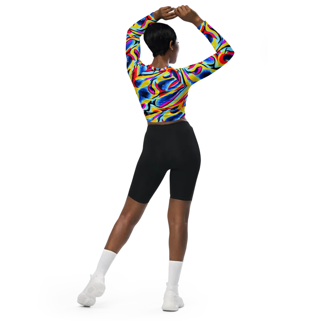 Electric Dreamscape on Long Sleeve Crop Top — Back