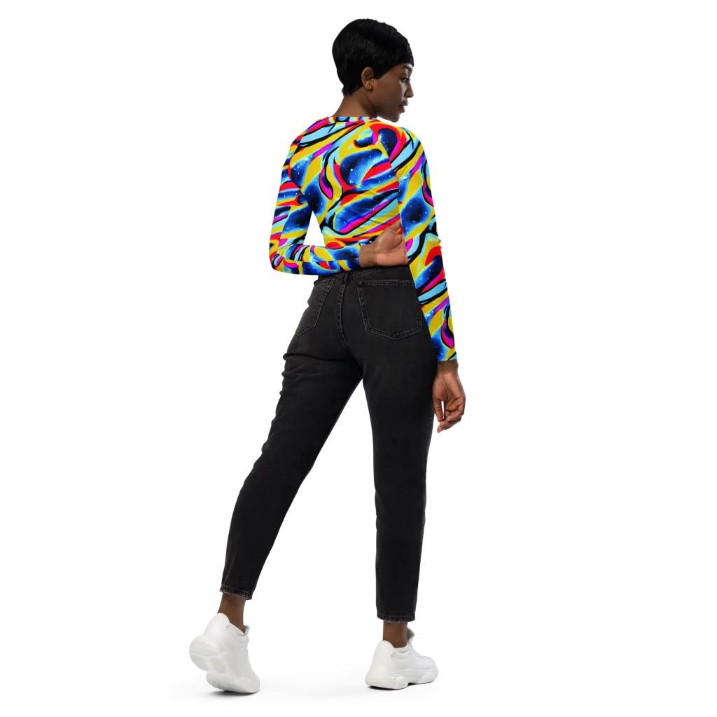Electric Dreamscape on Long Sleeve Crop Top — Right Back