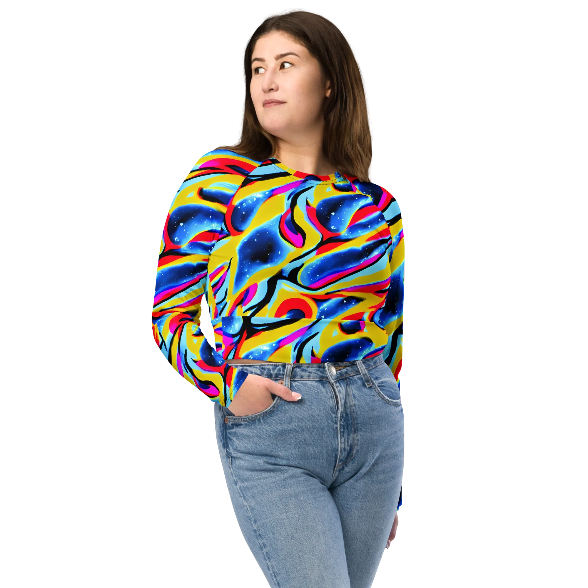 Electric Dreamscape on Long Sleeve Crop Top — Front