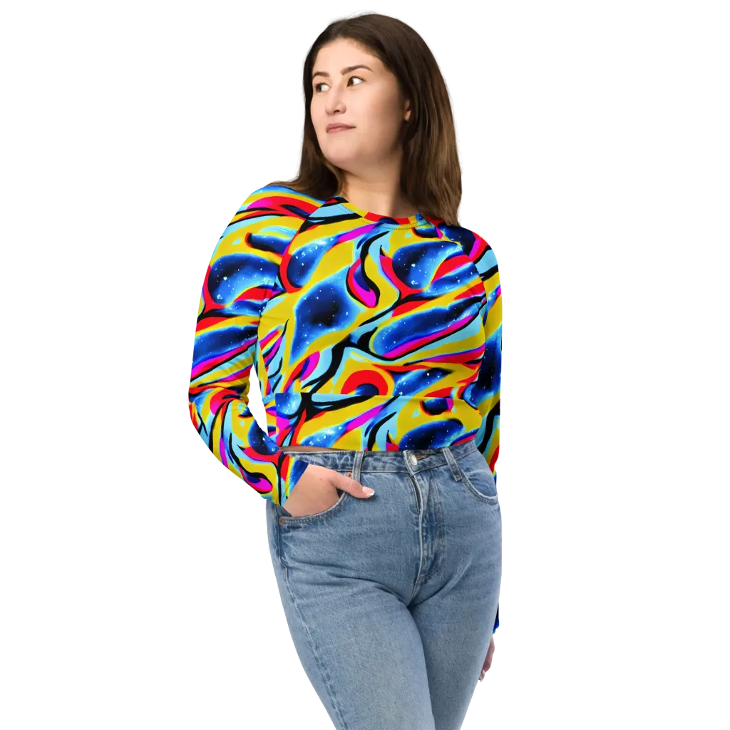 Electric Dreamscape on Long Sleeve Crop Top — Front