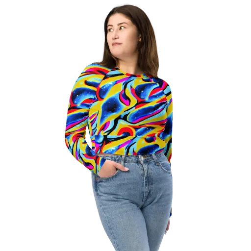 Electric Dreamscape on a Long Sleeve Crop Top