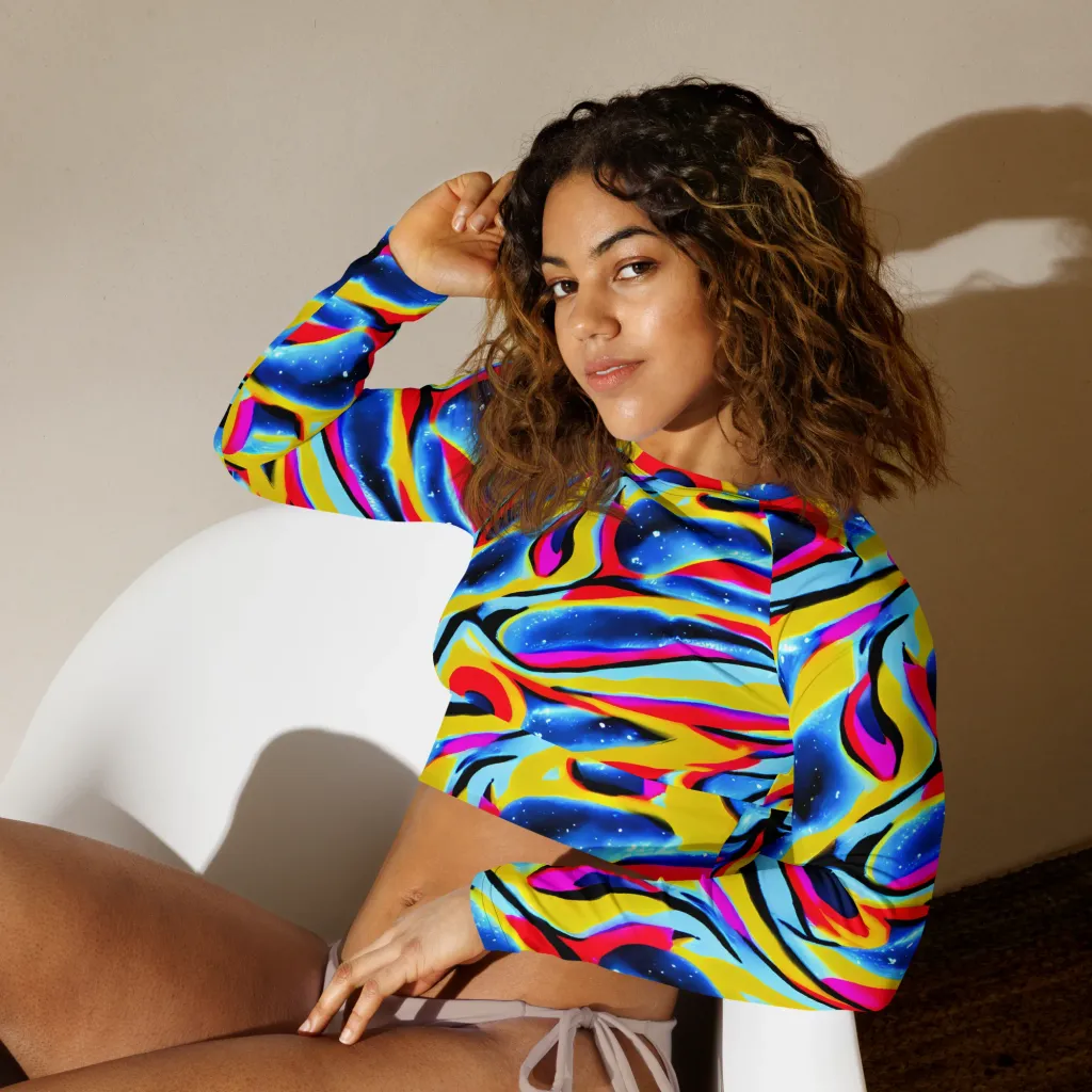 Electric Dreamscape on Long Sleeve Crop Top — Left Front
