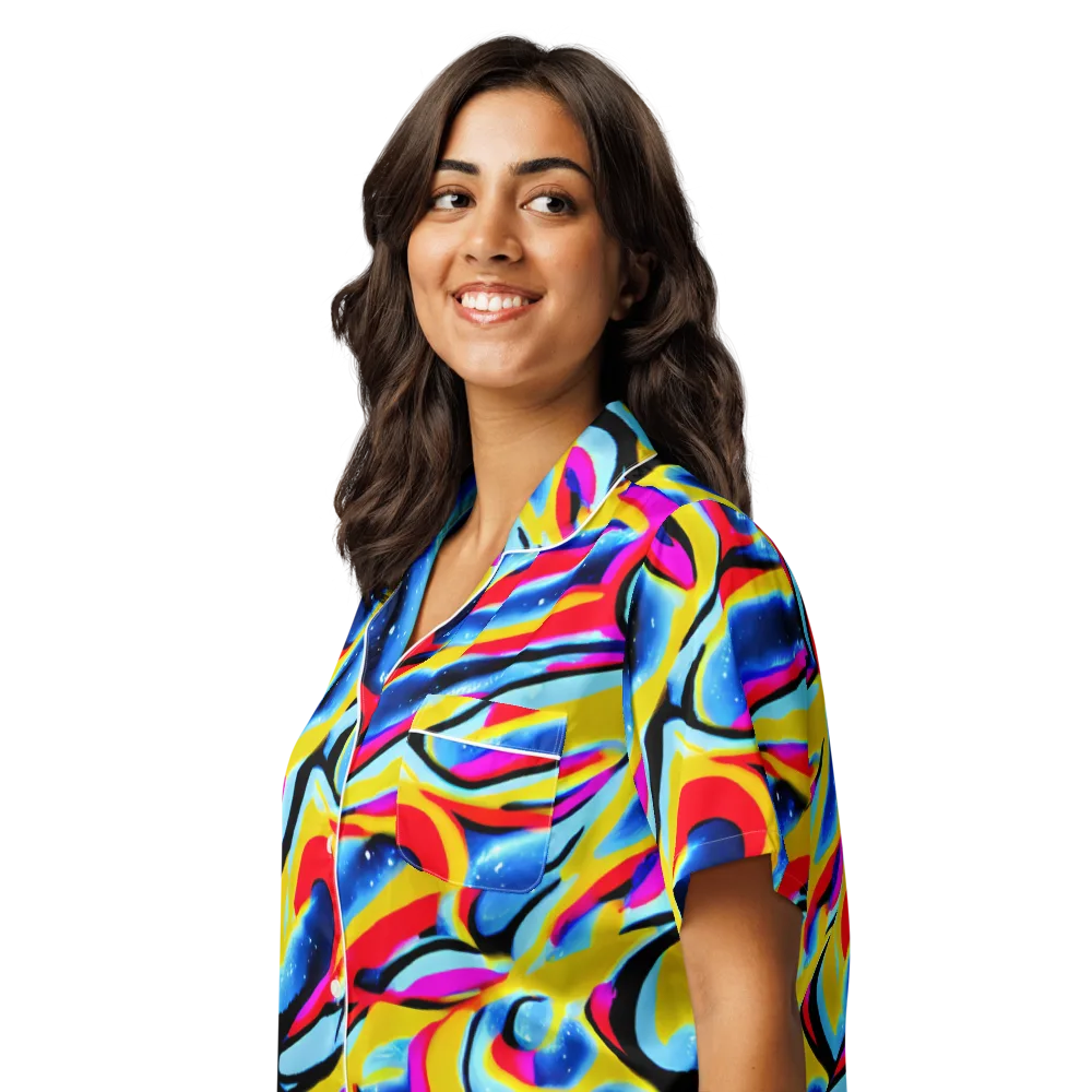 Electric Dreamscape on Women's Short Sleeve Pajama Top — Left Front