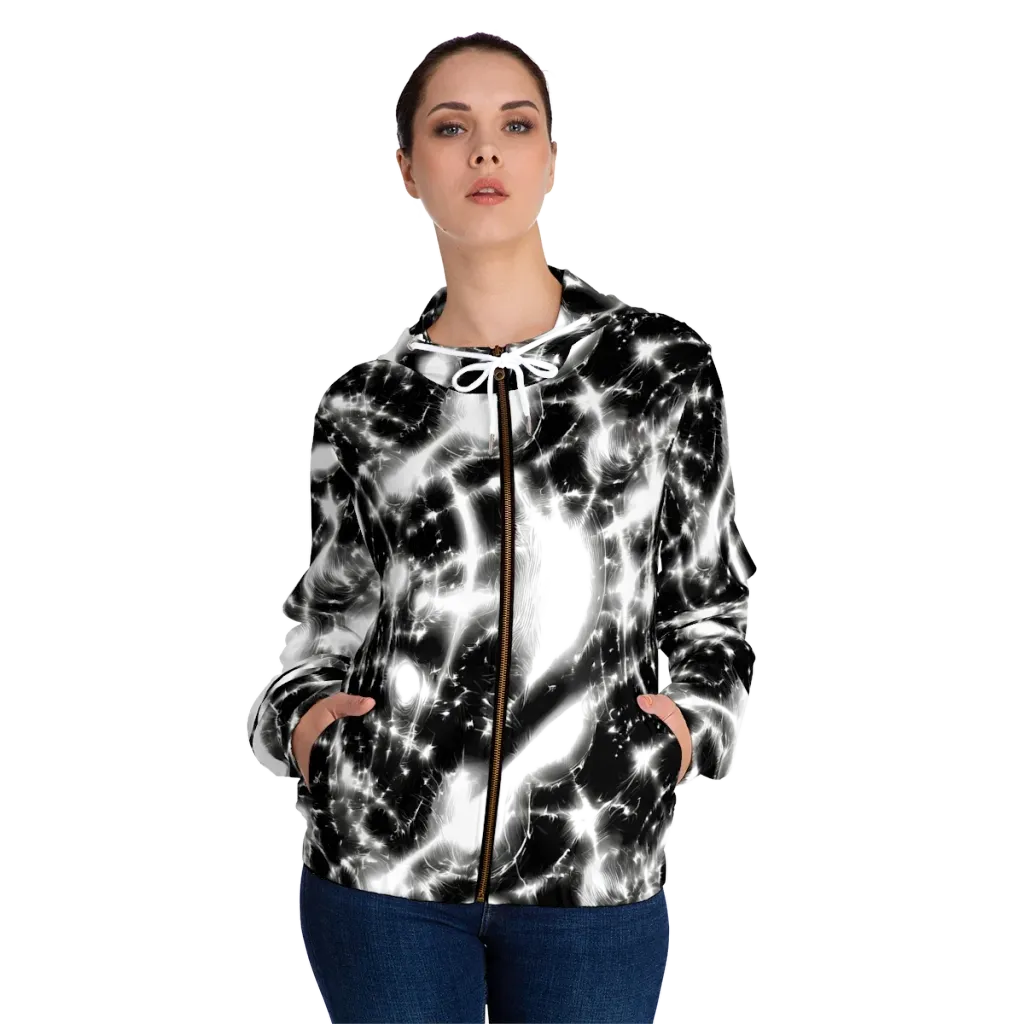 Electric Nightfall on Women's Full-Zip Hoodie — Front On Person