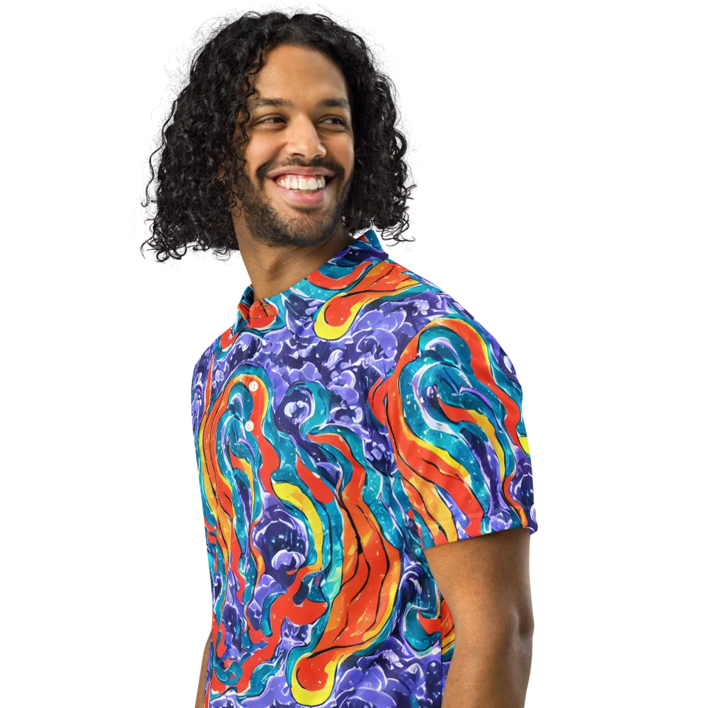 Galactic Waves on Men's Slim Fit Polo Shirt — Left Front