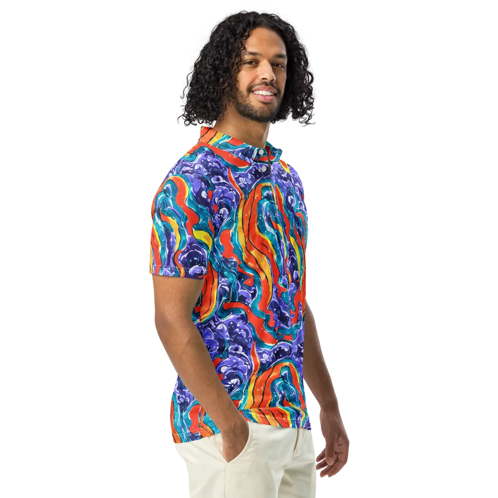 Galactic Waves on Men's Slim Fit Polo Shirt — Right Front