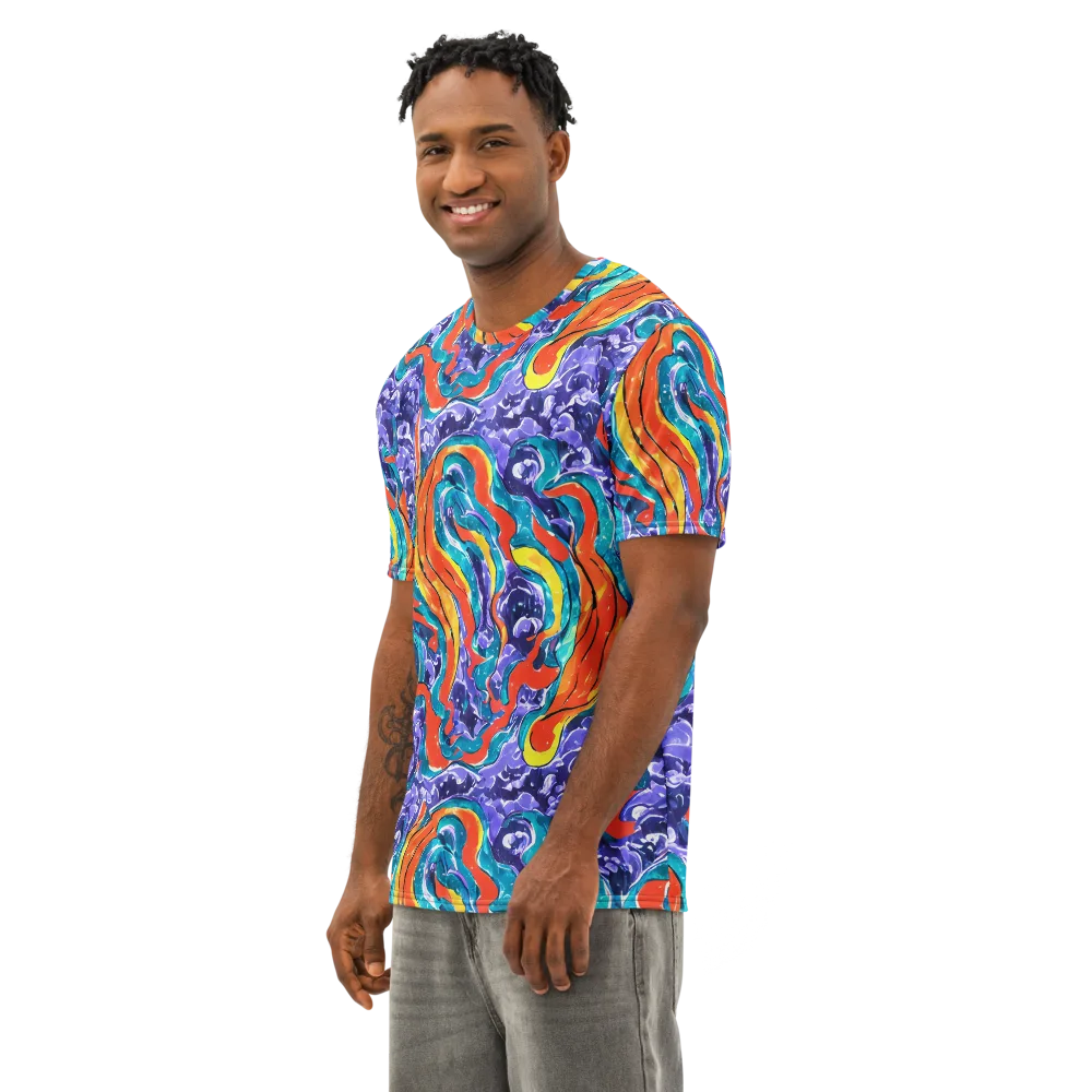 Galactic Waves on Men's Cotton Crew Neck T-Shirt — Left Front