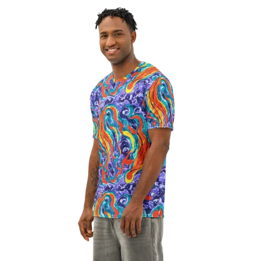 Galactic Waves on a Men's Cotton Crew Neck T-Shirt