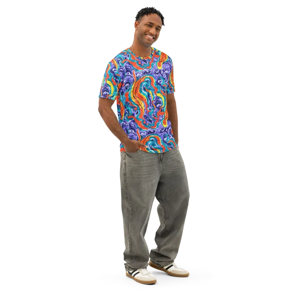 Galactic Waves on Men's Cotton Crew Neck T-Shirt — Right Front