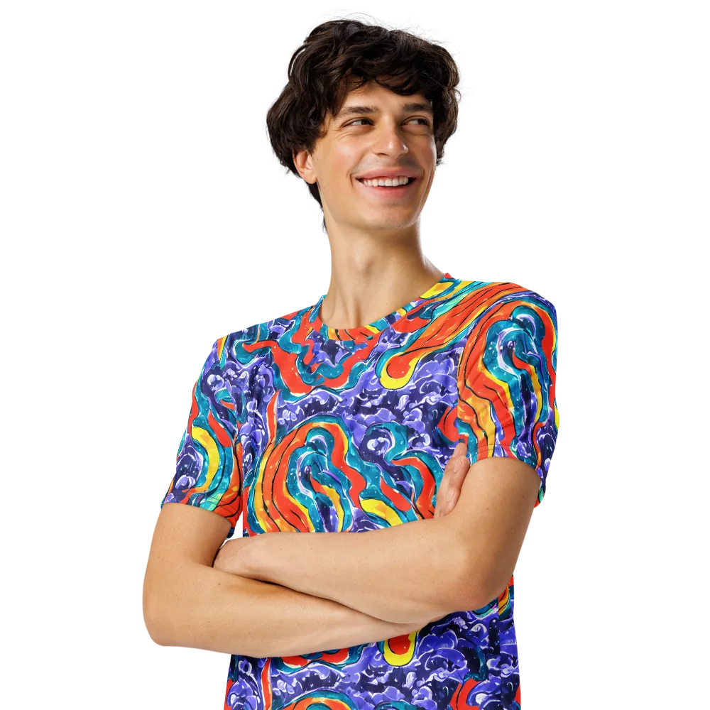 Galactic Waves on Men's Crew Neck T-Shirt — Left Front