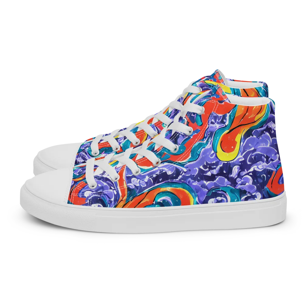 Galactic Waves on Men's High Top Canvas Shoes — Left
