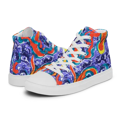 Galactic Waves on a Men's High Top Canvas Shoes