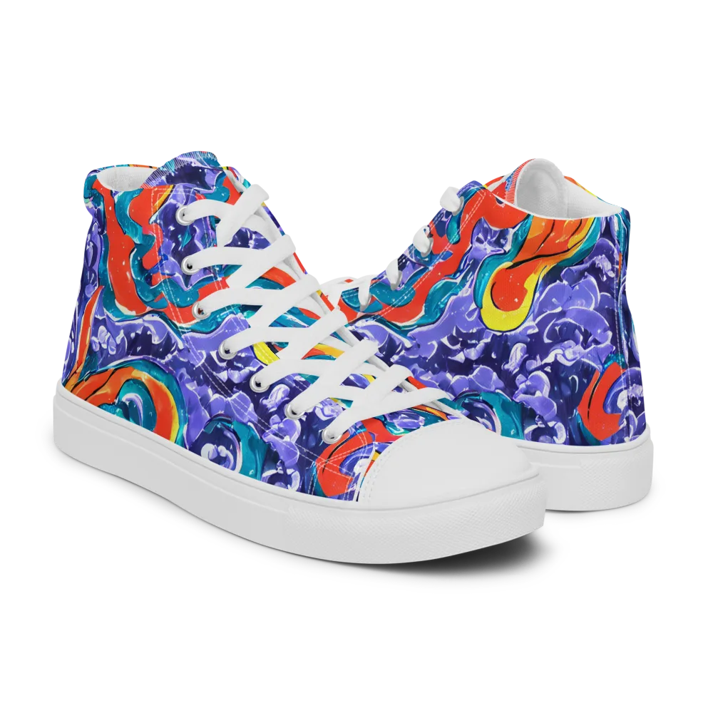 Galactic Waves on Men's High Top Canvas Shoes — Right