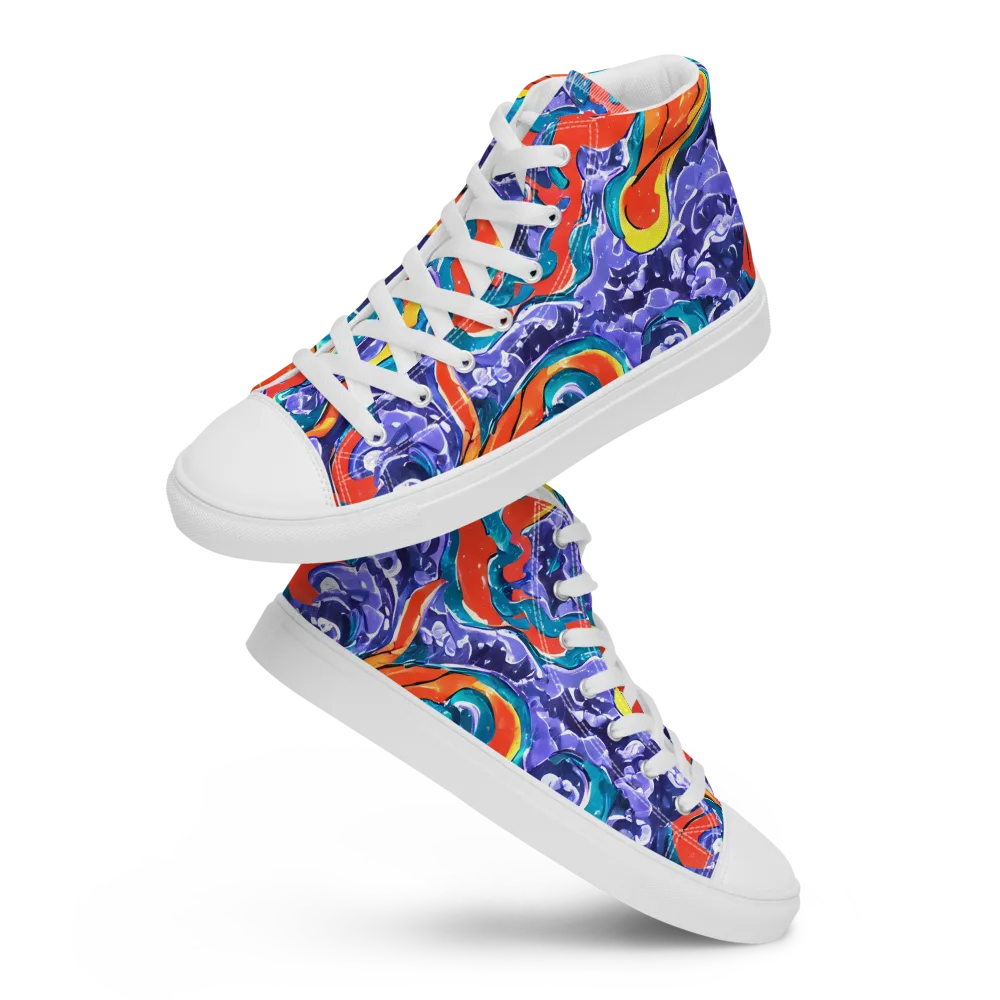 Galactic Waves on Men's High Top Canvas Shoes — Front